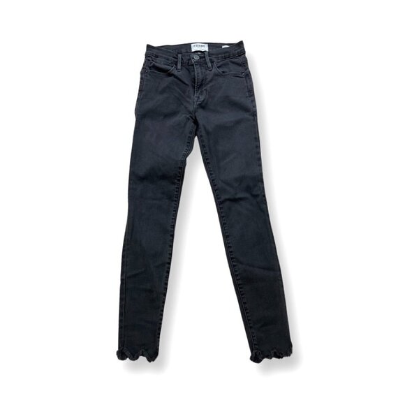 Frame Le High skinny black  fringe trims skinny jeans size  24 - Picture 1 of 6